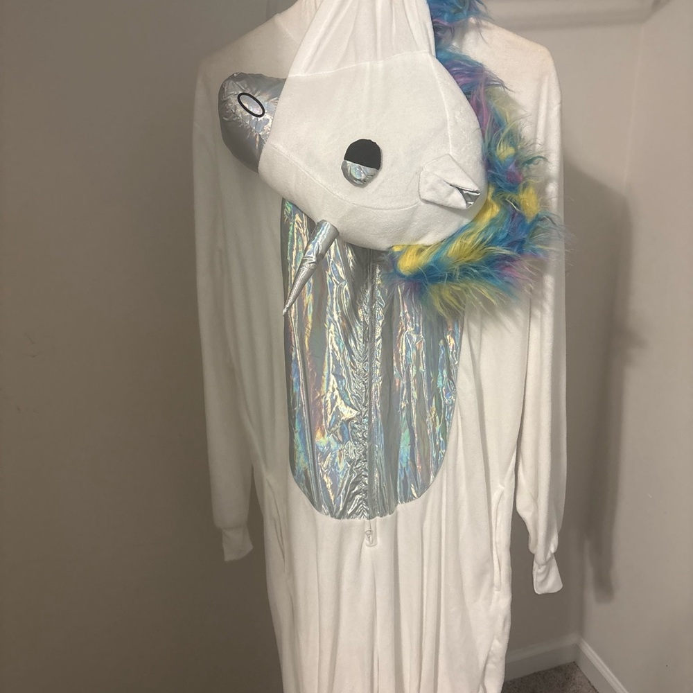 MAD Engine White Unicorn Costume with Silver and Rainbow Details